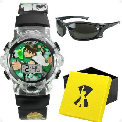 Relogio Digital Infantil Led Ben10 Caixa + Oculos Verde Heroi Data Original Criança Menino Ajustavel
