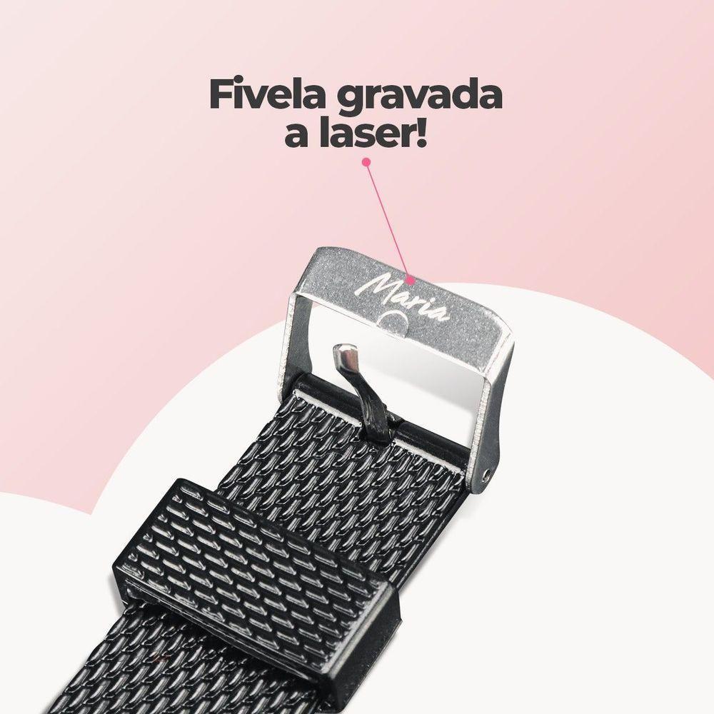 Relogio Feminino Led Aço Strass Preto Digital Casual Redondo Presente Ajustavel Social - 4
