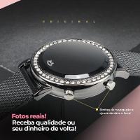 Relogio Feminino Led Aço Strass Preto Digital Casual Redondo Presente Ajustavel Social - 3