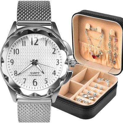 Relogio Feminino Prova Dagua + Pulseira + Brincos + Porta Joia Social Silicone Original Casual Prata