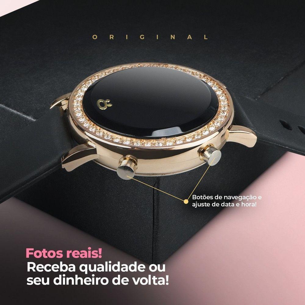 Relogio Feminino Digital Banhado + Aço Inox Led Strass Moda Silicone Casual Ajustavel Presente Led - 4