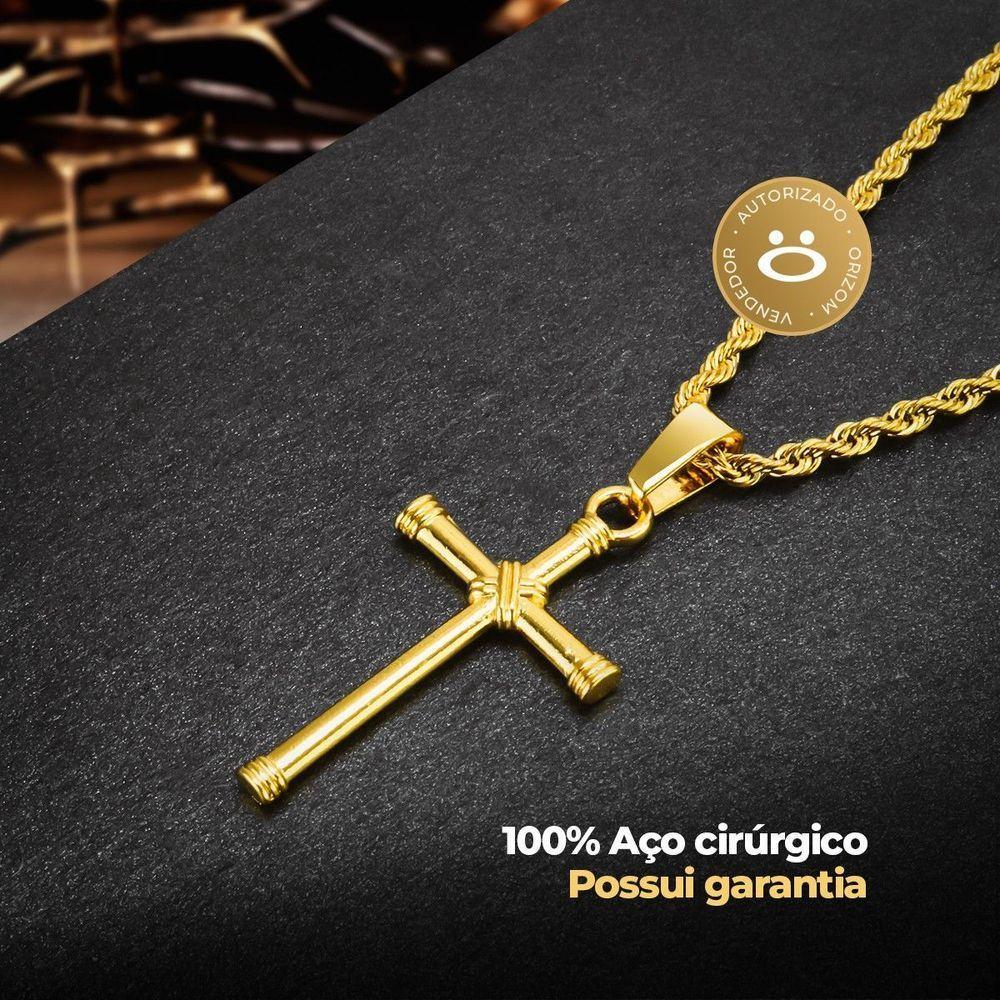 Relogio Masculino Banhado Dourado + Pulseira + Crucifixo Prova Dagua Casual Grande Social Robusto - 4