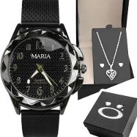 Relogio Feminino Aço Preto + Colar Brinco Coração + Caixa Black Piano Social Inoxidável Original - 1