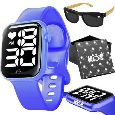 Relógio Digital Infantil + Caixa Criança Menino Pulseira Ajustavel Resistente Haste Madeira Presente