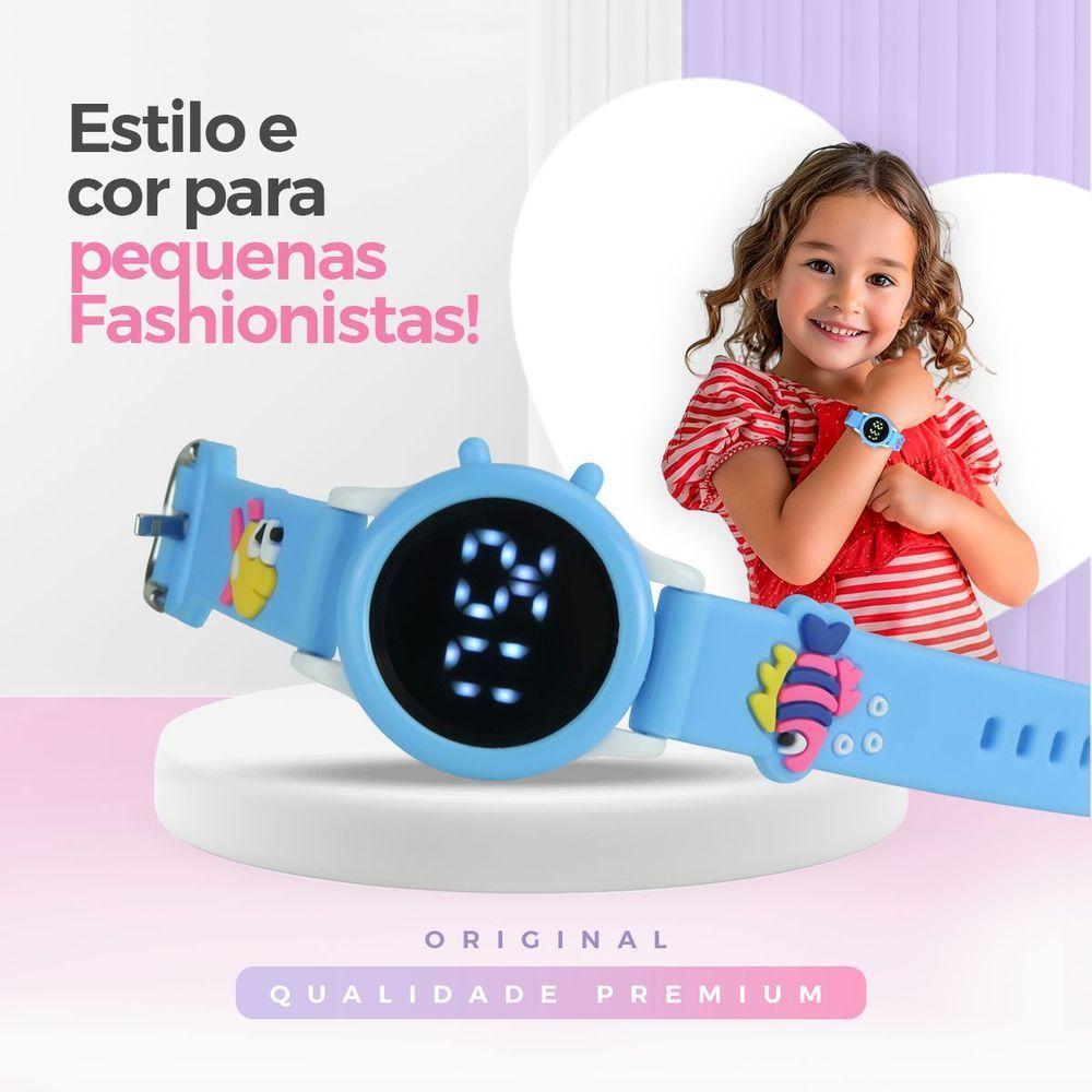 Relogio Digital Infantil Azul Menina Pulseira Oculos Sol Qualidade Premium Pulseira Ajustavel Menina - 3