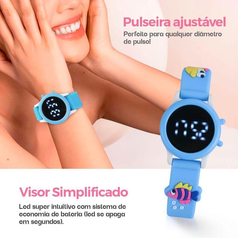 Relogio Digital Infantil Azul Menina Pulseira Oculos Sol Qualidade Premium Pulseira Ajustavel Menina - 6