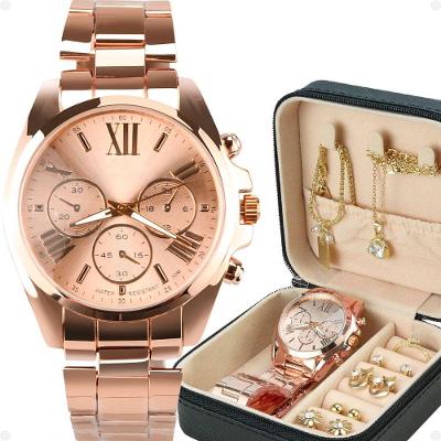 Relogio Feminino Banhado + Pulseira + Porta Joia + Colar Qualidade Premium Presente Original Social