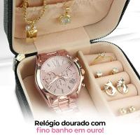 Relogio Feminino Banhado + Pulseira + Porta Joia + Colar Qualidade Premium Presente Original Social - 5