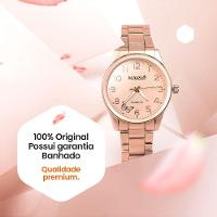Relogio Feminino Banhado Rose Aco + Pulseira Presente Original Garantia Delicado Ajustavel Pingente - 2
