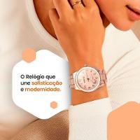 Relogio Feminino Banhado Rose Aco + Pulseira Presente Original Garantia Delicado Ajustavel Pingente