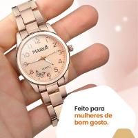 Relogio Feminino Banhado Rose Aco + Pulseira Presente Original Garantia Delicado Ajustavel Pingente - 5