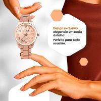 Relogio Feminino Banhado Rose Aco + Pulseira Presente Original Garantia Delicado Ajustavel Pingente - 6