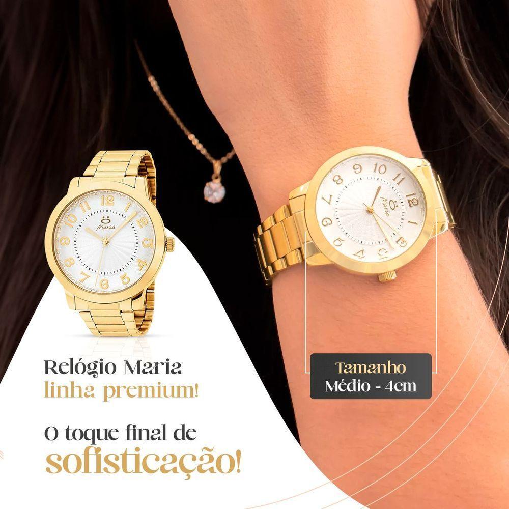 Relogio Feminino Aço Inox Dourado + Colar + Brincos + Caixa Strass Presente Qualidade Premium Casual - 3