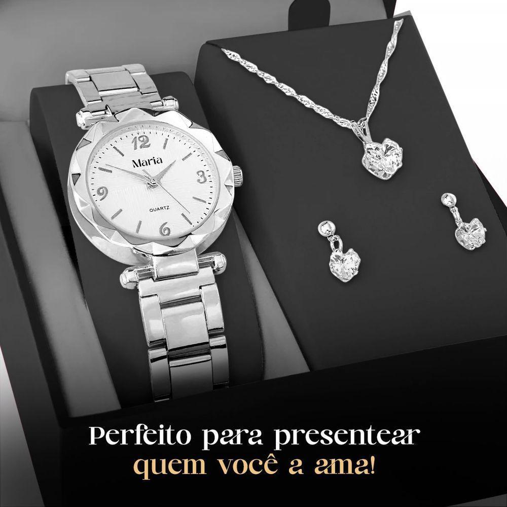 Relogio Feminino Aço Prata + Brincos + Caixa Inoxidável Presente Social Ponteiro Ajustavel Garantia - 7