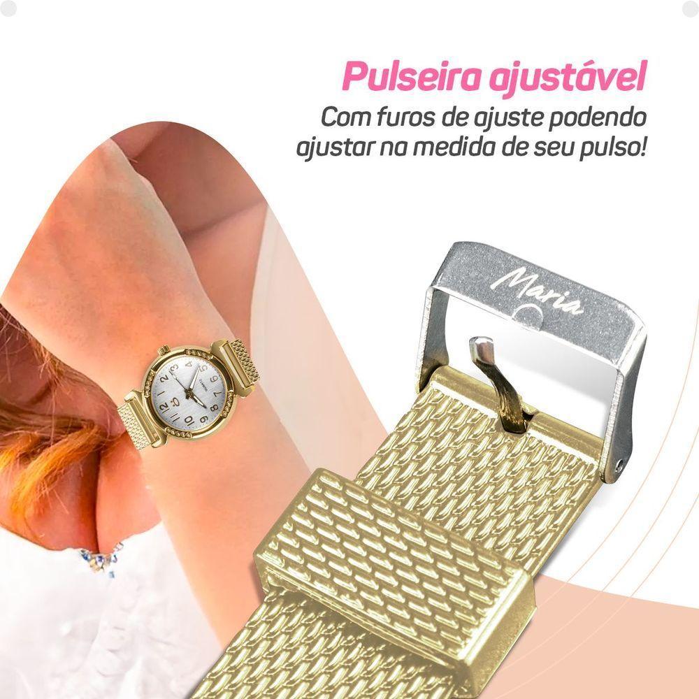 Relogio Feminino Banhado Dourado Aço Inox Silicone + Caixa Moda Personalize Inoxidável Presente - 7