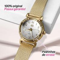 Relogio Feminino Banhado Dourado Aço Inox Silicone + Caixa Moda Personalize Inoxidável Presente - 6