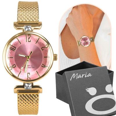 Relogio Feminino Dourado Silicone Banhado Aço Inox + Caixa Presente Strass Pulseira Ajustavel Social