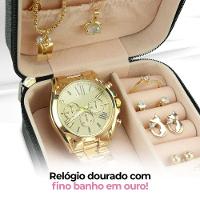 Relogio Feminino Banhado Aço + Porta Joia + Pulseira Original Qualidade Premium Social Prova Dagua - 5