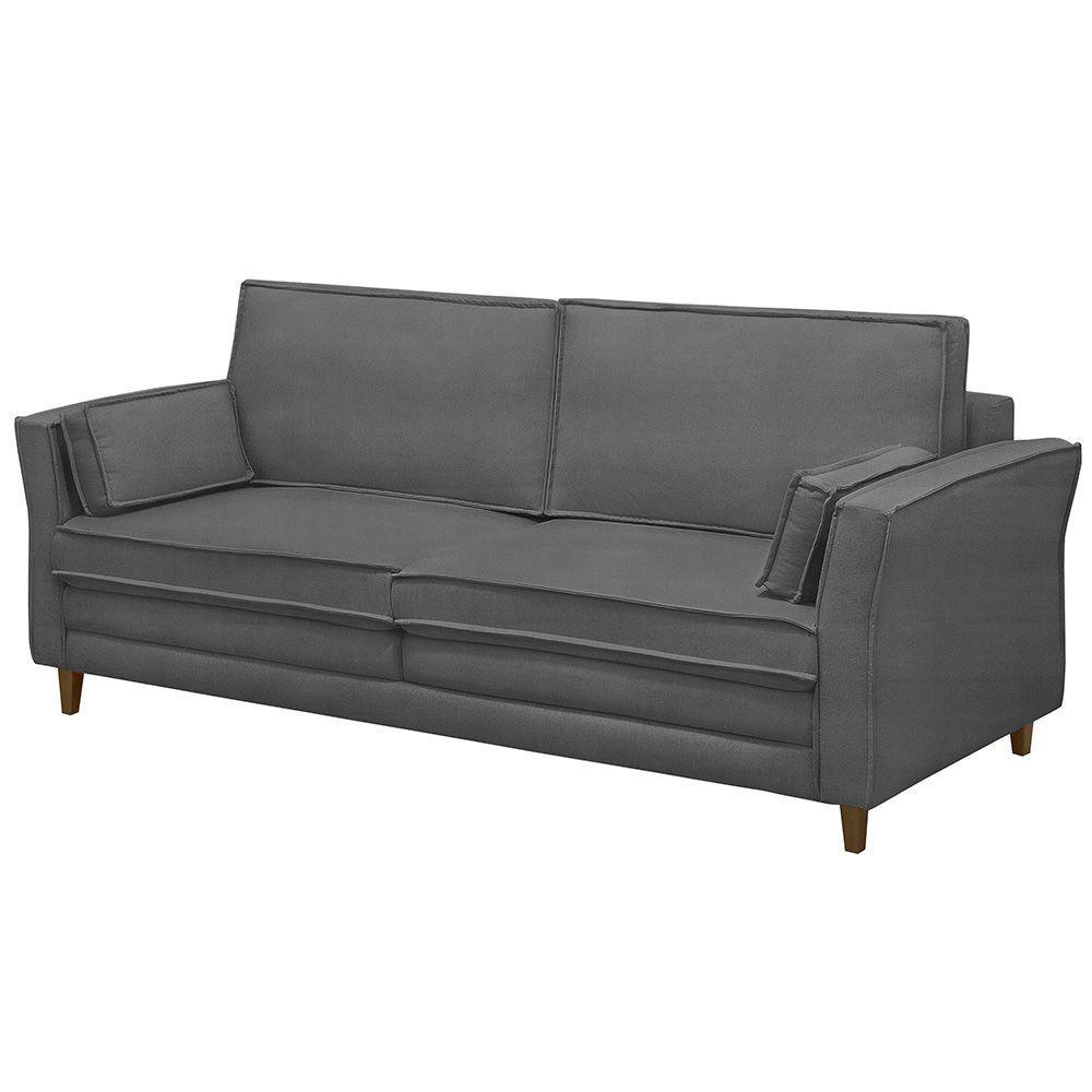 Sofá Living 3 Lugares 220cm Pés Madeira Efraim F05 Veludo Grafite - Mpozenato - 1