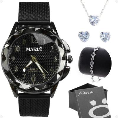 Relogio Feminino Aço Prova Dagua + Colar Brinco + Caixa Moda Zirconia Ajustavel Qualidade Premium