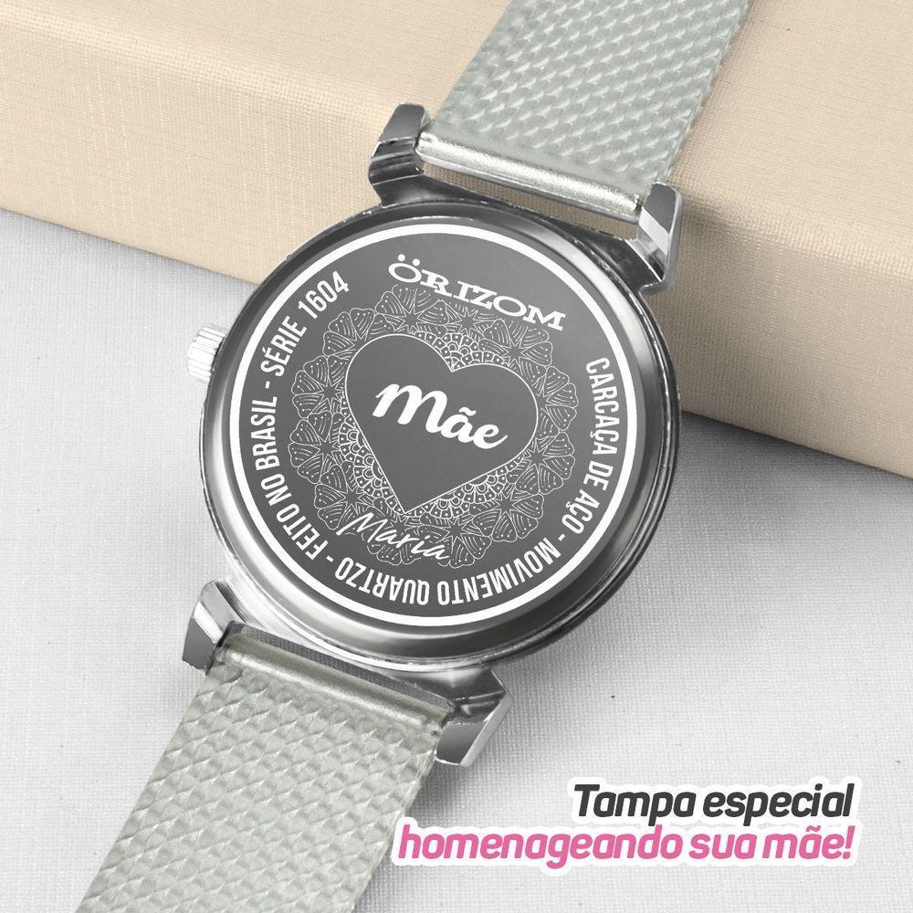 Relogio Feminino Aço Inox Prata + Caixa + Colar Mãe Coração Pulseira Ajustavel Casual Social Moda - 3