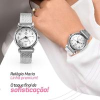Relogio Feminino Aço Inox Prata + Caixa + Colar Mãe Coração Pulseira Ajustavel Casual Social Moda