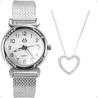 Relogio Feminino Aço Inox Prata + Caixa + Colar Mãe Coração Pulseira Ajustavel Casual Social Moda - 10