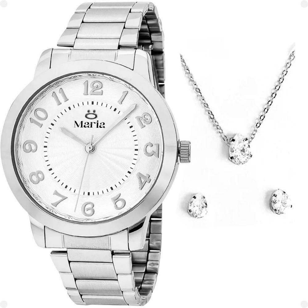 Colar Strass + Brincos + Caixa + Relogio Feminino Aço Inox Casual Social Presente Qualidade Premium - 7