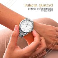 Colar Strass + Brincos + Caixa + Relogio Feminino Aço Inox Casual Social Presente Qualidade Premium - 3