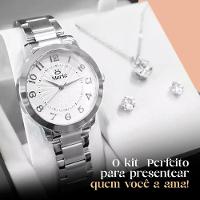 Colar Strass + Brincos + Caixa + Relogio Feminino Aço Inox Casual Social Presente Qualidade Premium