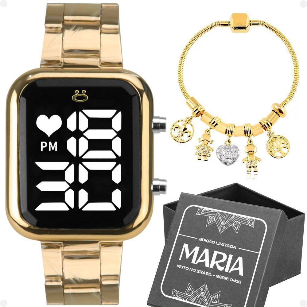Relogio Feminino Digital Dourado + Caixa + Pulseira Pandora Moda Qualidade Premium Social Casual - 1