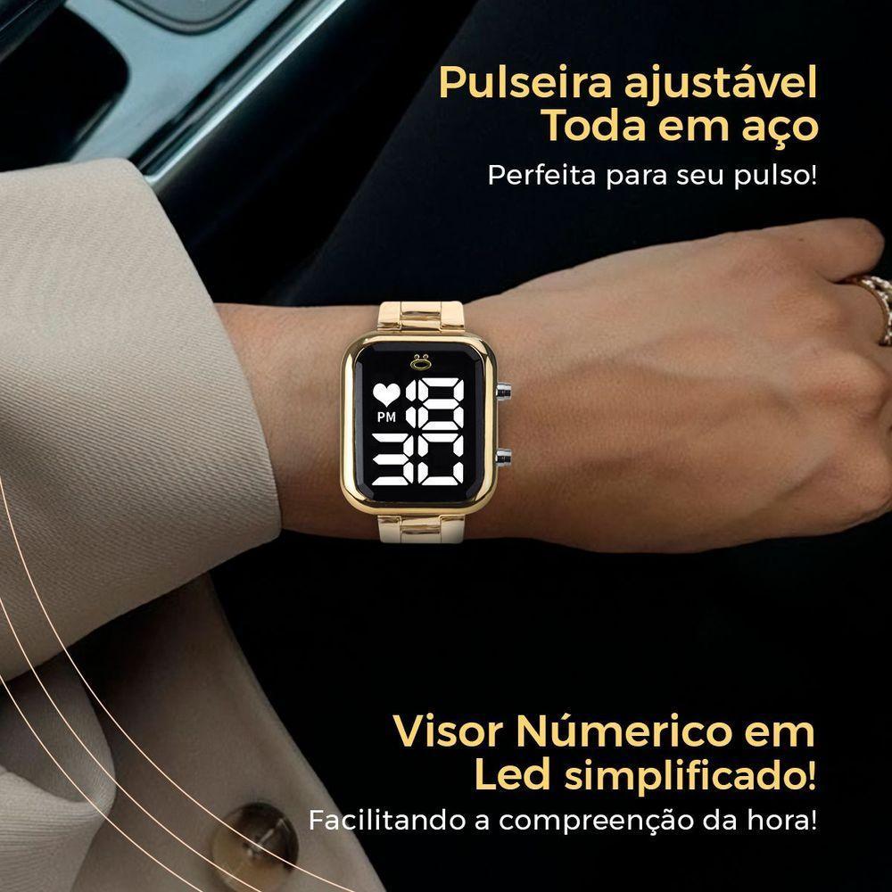 Relogio Feminino Digital Dourado + Caixa + Pulseira Pandora Moda Qualidade Premium Social Casual - 2