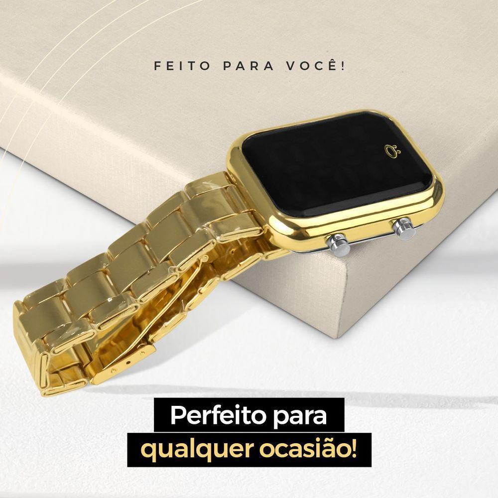 Relogio Feminino Digital Dourado + Caixa + Pulseira Pandora Moda Qualidade Premium Social Casual - 5