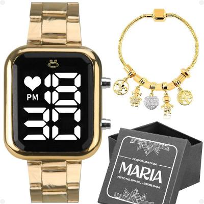 Relogio Feminino Digital Dourado + Caixa + Pulseira Pandora Moda Qualidade Premium Social Casual
