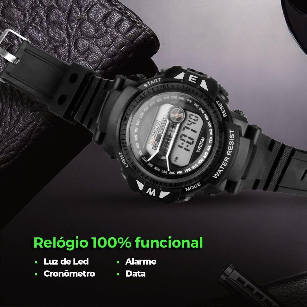 Relogio Digital Infantil Led Preto + Oculos Sol Adolescente Presente Proteção Uv Criança Menino Data - 4