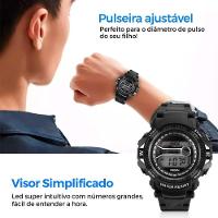 Relogio Digital Infantil Led Preto + Oculos Sol Adolescente Presente Proteção Uv Criança Menino Data - 2