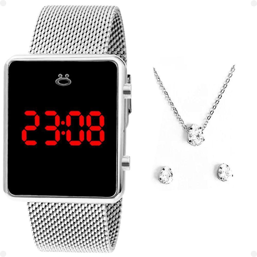 Relogio Feminino Digital Aço Inox + Brincos + Caixa + Colar Qualidade Premium Social Presente Casual - 5