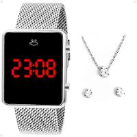 Relogio Feminino Digital Aço Inox + Brincos + Caixa + Colar Qualidade Premium Social Presente Casual - 5
