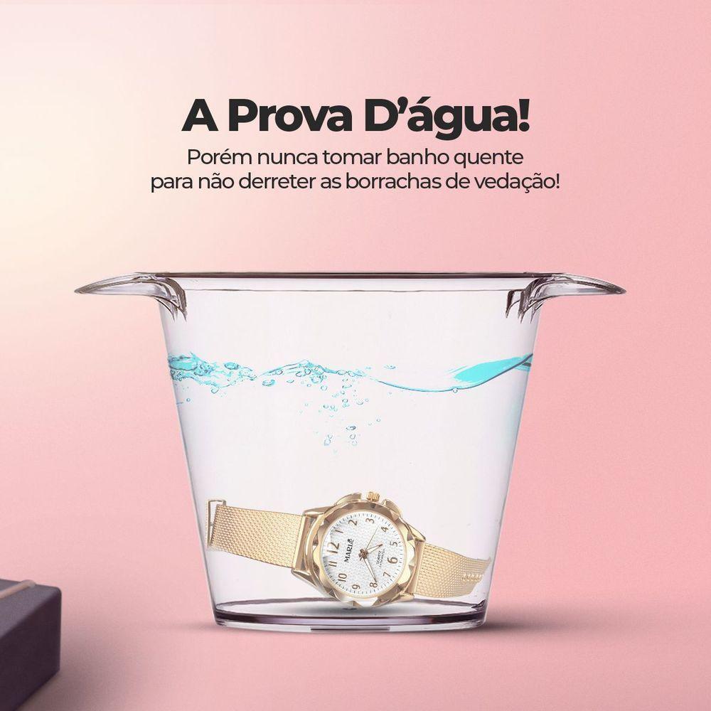 Relogio Feminino Prova Dagua Dourado Aço + Pulseira + Caixa Moda Pandora Inoxidável Silicone Casual - 4