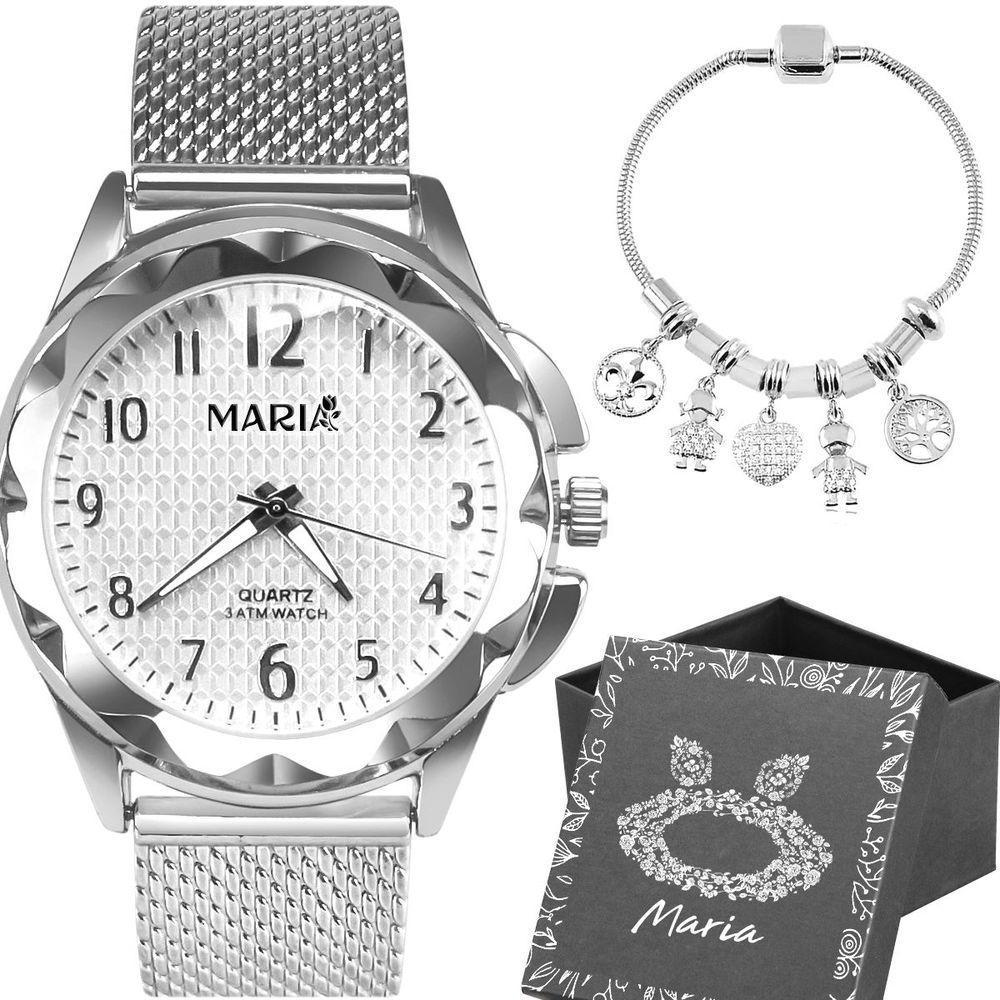 Relogio Feminino Prova Dagua Aço Prata + Pulseira + Caixa Qualidade Premium Original Inoxidável Moda - 1