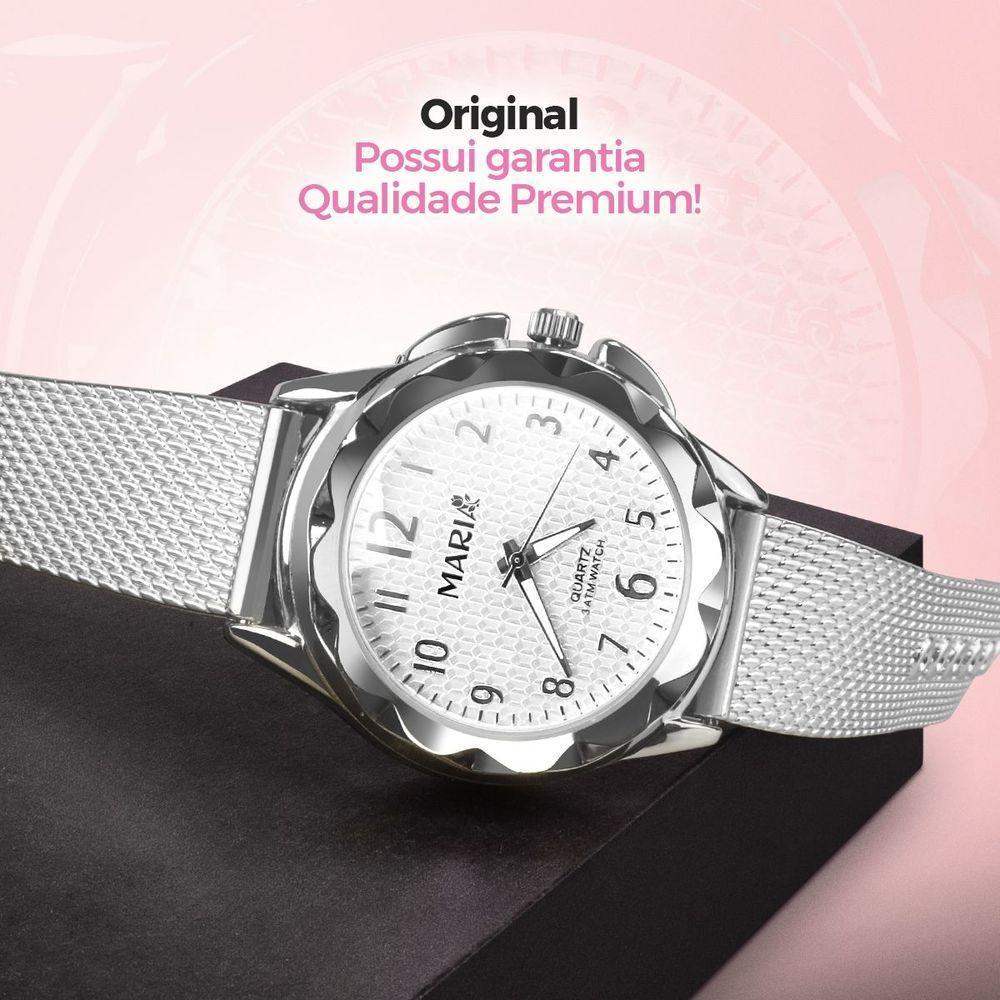 Relogio Feminino Prova Dagua Aço Prata + Pulseira + Caixa Qualidade Premium Original Inoxidável Moda - 6