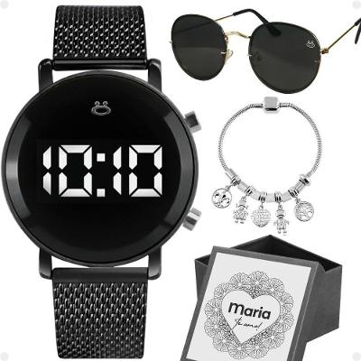 Relogio Feminino Digital Aço + Pulseira + Caixa Silicone Led Inoxidável Moda Casual Personalize