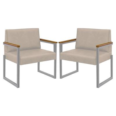 Kit 2 Poltronas Niterói Couro Off White Em Metal Champanhe