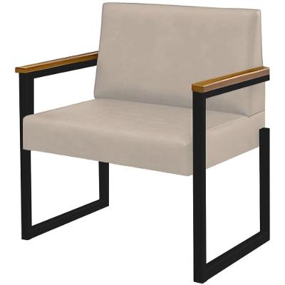 Poltrona Niterói Couro Off White Em Metal Preto