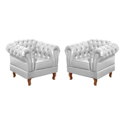 Kit 2 Poltronas Chesterfield Dom Pedro Vintage Retrô Capitonê Couro Branco