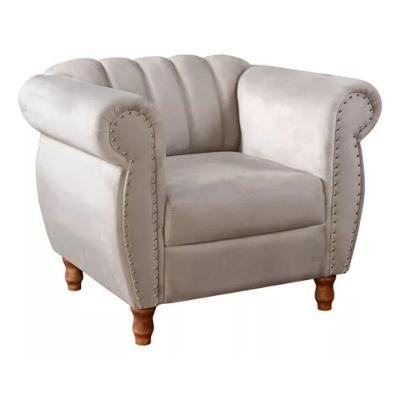 Poltrona Chesterfield Realeza Vintage Retrô Suede Bege Claro