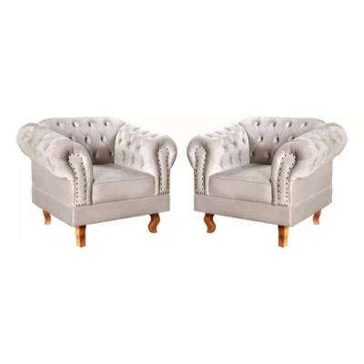 Kit 2 Poltronas Chesterfield Dom Pedro Vintage Retrô Capitonê Suede Bege