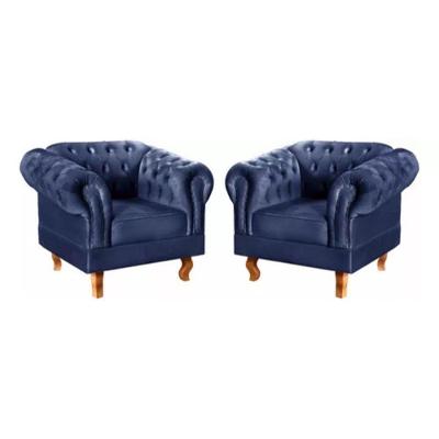 Kit 2 Poltronas Chesterfield Dom Pedro Vintage Retrô Capitonê Suede Azul Marinho