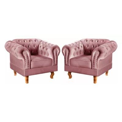 Kit 2 Poltronas Chesterfield Dom Pedro Vintage Retrô Capitonê Veludo Rosê
