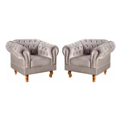 Kit 2 Poltronas Chesterfield Dom Pedro Vintage Retrô Capitonê Veludo Capuccino